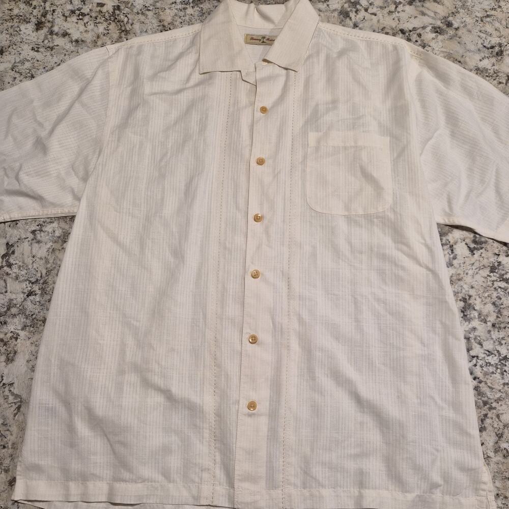 Tommy Bahama Shirt Mens L White Linen Button Up Short Sleeve